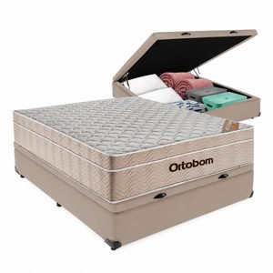 Cama Box Baú e Colchão Ortobom Airtech Springpocket Casal