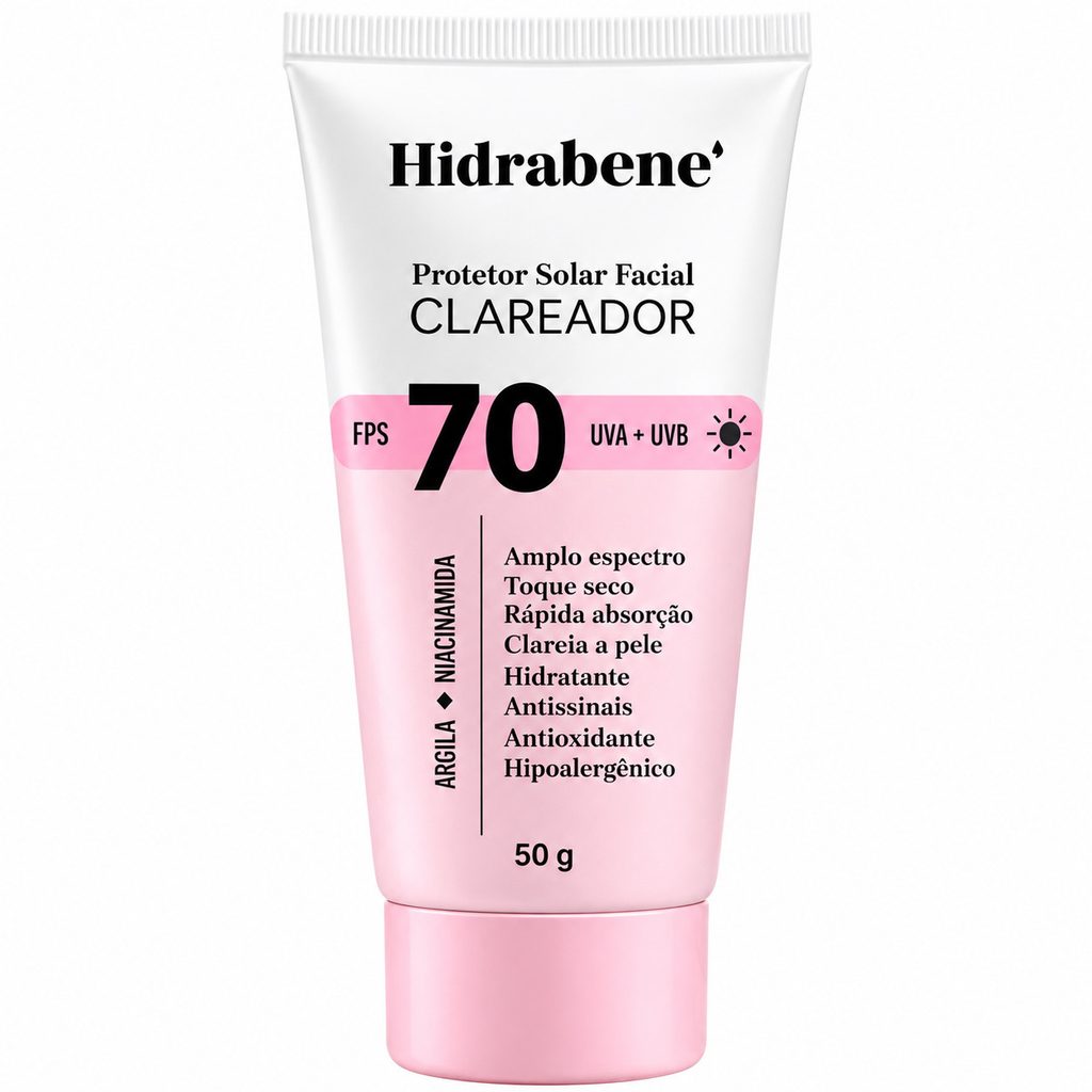 Hidrabene protetor solar facial, Hidrabene Clareador FPS 70, protetor solar facial FPS 70, protetor solar clareador, comprar protetor solar Hidrabene, Hidrabene FPS 70 preço, Hidrabene Clareador comprar, protetor solar facial clareador, protetor solar UVA UVB, protetor solar para manchas, protetor solar com niacinamida, protetor solar com argila, melhor protetor solar facial FPS 70, protetor solar toque seco, protetor solar para pele oleosa, protetor solar hidratante facial, onde comprar Hidrabene, Hidrabene Clareador preço, protetor solar facial 50g, protetor solar anti manchas