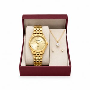 Kit Relógio Feminino Dourado com Colar e Brincos Para Presente no Mercado Livre Kit Relógio Feminino Dourado com Colar e Brincos Para Presente no Mercado Livre